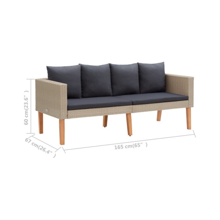 Canapé de jardin à 2 places avec coussins Résine tressée Beige