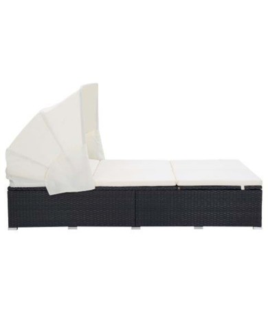 Transat à 2 places avec coussin Résine tressée Noir
