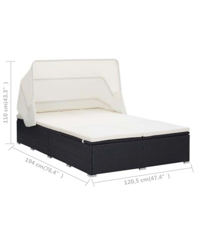 Transat à 2 places avec coussin Résine tressée Noir