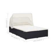 Transat à 2 places avec coussin Résine tressée Noir