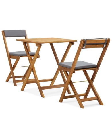 Meuble de bistro pliable 3 pcs et coussins Bois d'acacia solide