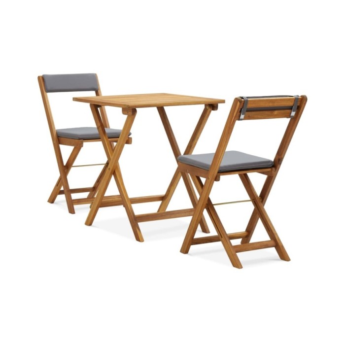 Meuble de bistro pliable 3 pcs et coussins Bois d'acacia solide