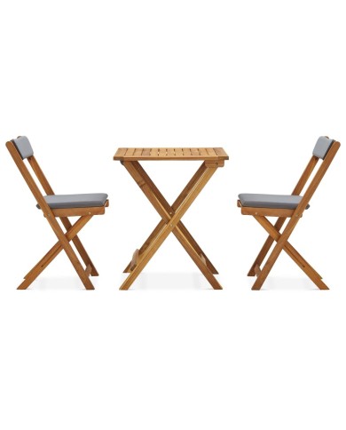 Meuble de bistro pliable 3 pcs et coussins Bois d'acacia solide