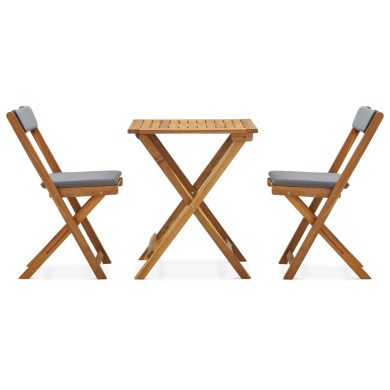 Meuble de bistro pliable 3 pcs et coussins Bois d'acacia solide