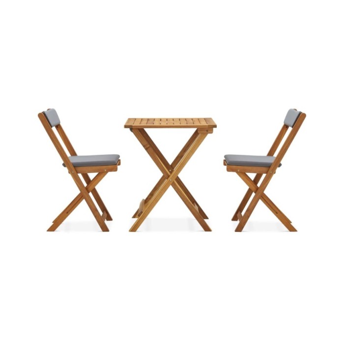 Meuble de bistro pliable 3 pcs et coussins Bois d'acacia solide