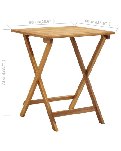 Meuble de bistro pliable 3 pcs et coussins Bois d'acacia solide