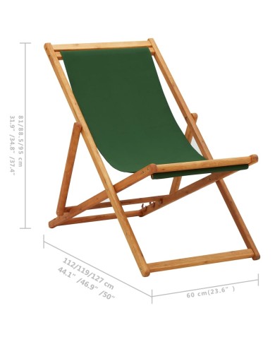 Chaise pliable de plage Bois d'eucalyptus et tissu Vert