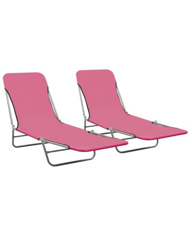 Chaises longues pliables 2 pcs Acier et tissu Rose