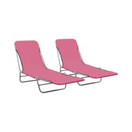 Chaises longues pliables 2 pcs Acier et tissu Rose
