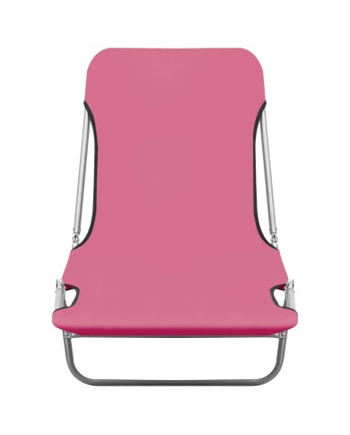 Chaises longues pliables 2 pcs Acier et tissu Rose