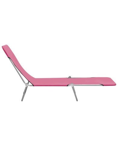 Chaises longues pliables 2 pcs Acier et tissu Rose