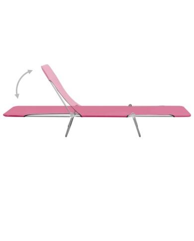 Chaises longues pliables 2 pcs Acier et tissu Rose