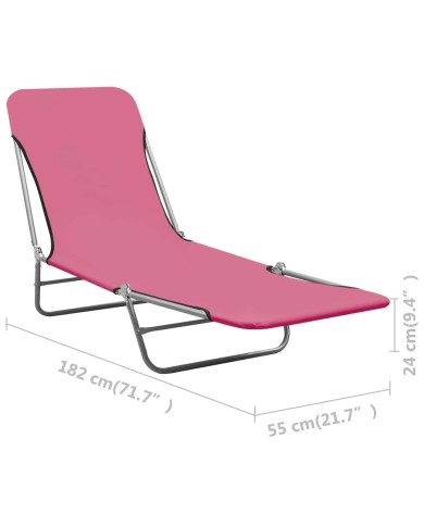 Chaises longues pliables 2 pcs Acier et tissu Rose