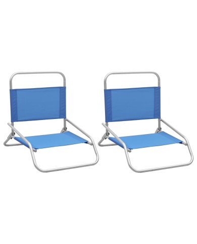 Chaises de plage pliables 2 pcs Bleu Tissu