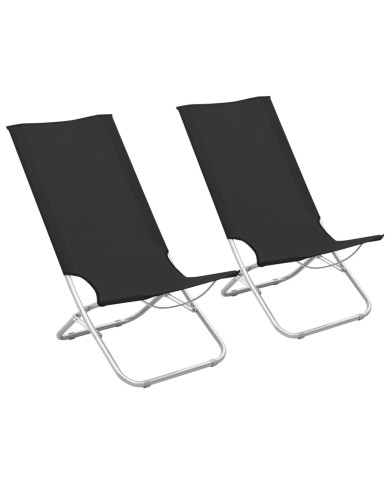 Chaises de plage pliables 2 pcs Noir Tissu