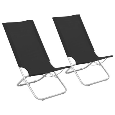 Chaises de plage pliables 2 pcs Noir Tissu