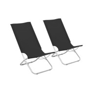 Chaises de plage pliables 2 pcs Noir Tissu