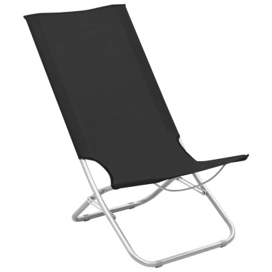Chaises de plage pliables 2 pcs Noir Tissu