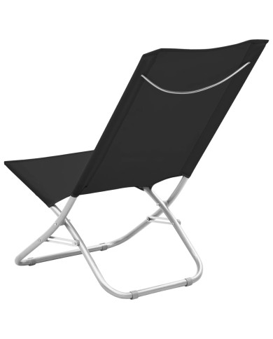 Chaises de plage pliables 2 pcs Noir Tissu