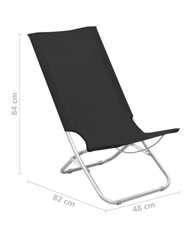 Chaises de plage pliables 2 pcs Noir Tissu