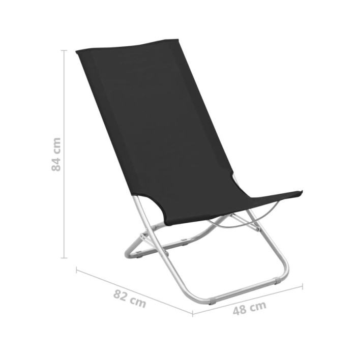 Chaises de plage pliables 2 pcs Noir Tissu