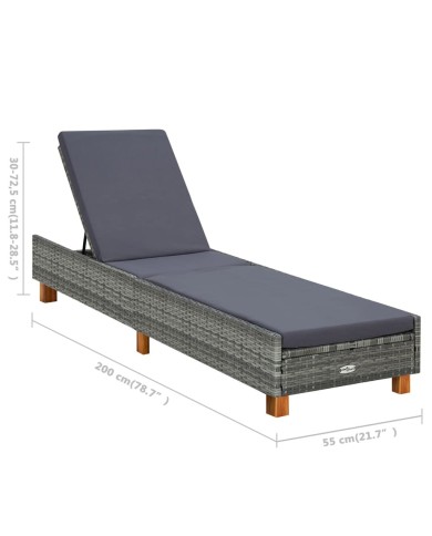 Transat avec coussin Résine tressée Gris
