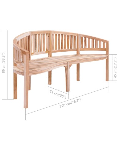 Banc de jardin en forme de banane 200 cm Bois de teck solide
