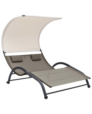 Chaise longue double avec auvent Textilène Taupe