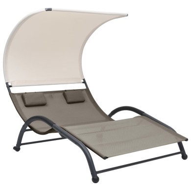 Chaise longue double avec auvent Textilène Taupe