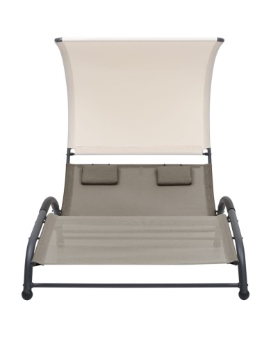 Chaise longue double avec auvent Textilène Taupe