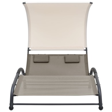 Chaise longue double avec auvent Textilène Taupe