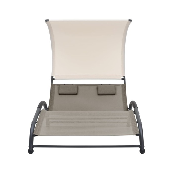 Chaise longue double avec auvent Textilène Taupe