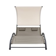 Chaise longue double avec auvent Textilène Taupe