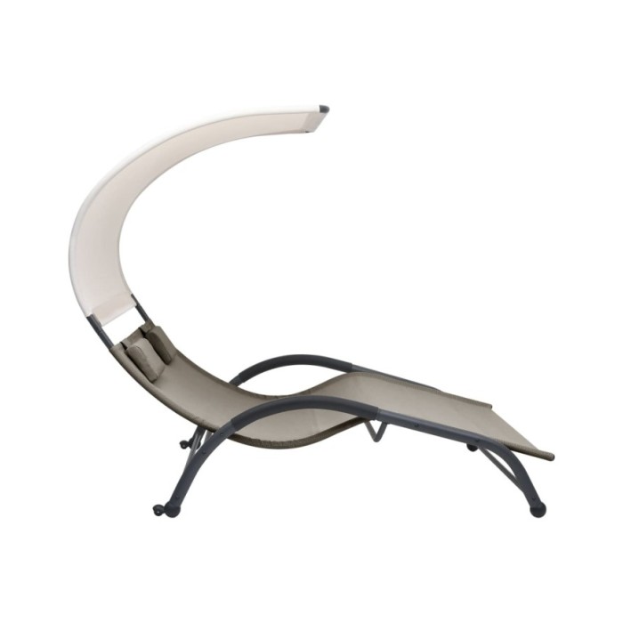 Chaise longue double avec auvent Textilène Taupe