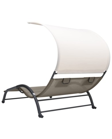 Chaise longue double avec auvent Textilène Taupe