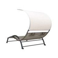 Chaise longue double avec auvent Textilène Taupe