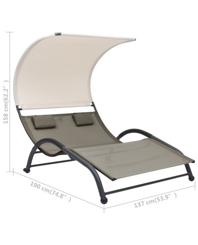 Chaise longue double avec auvent Textilène Taupe