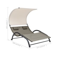 Chaise longue double avec auvent Textilène Taupe