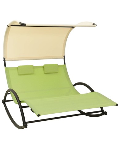 Chaise longue double avec auvent Textilène Vert et crème