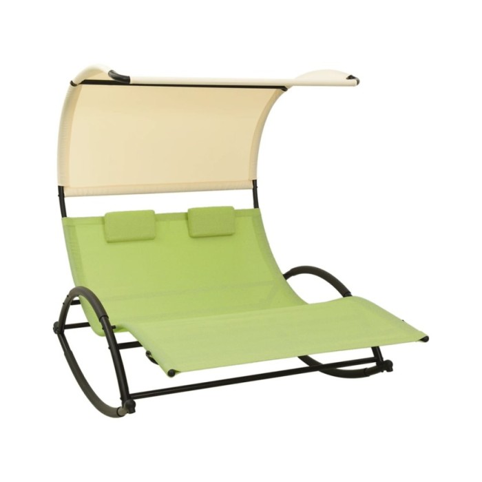 Chaise longue double avec auvent Textilène Vert et crème