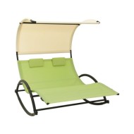Chaise longue double avec auvent Textilène Vert et crème