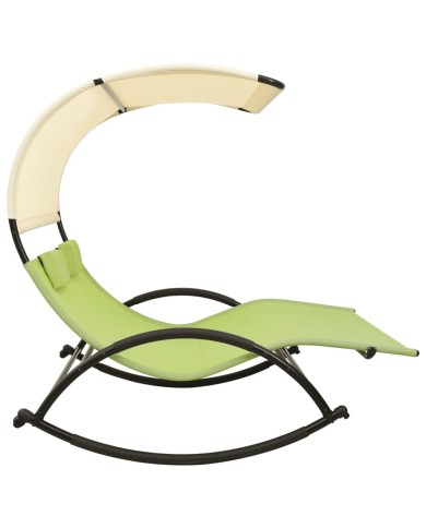 Chaise longue double avec auvent Textilène Vert et crème