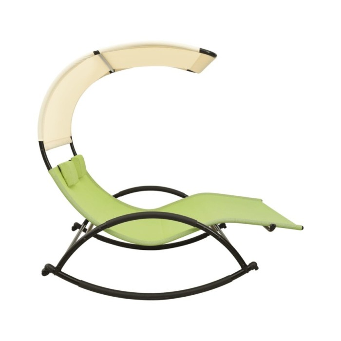 Chaise longue double avec auvent Textilène Vert et crème