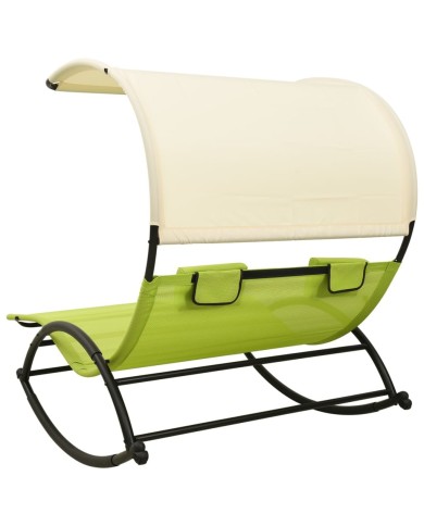 Chaise longue double avec auvent Textilène Vert et crème