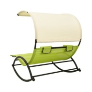 Chaise longue double avec auvent Textilène Vert et crème