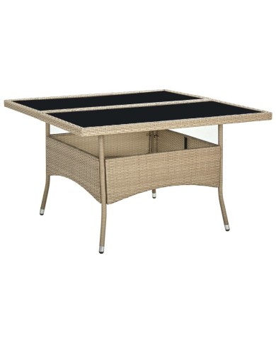 Table à dîner d'extérieur Beige Résine tressée et verre