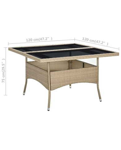 Table à dîner d'extérieur Beige Résine tressée et verre