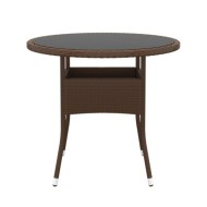 Table de jardin Ø80x75 cm Verre trempé/résine tressée Marron