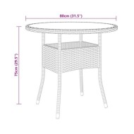 Table de jardin Ø80x75 cm Verre trempé/résine tressée Marron
