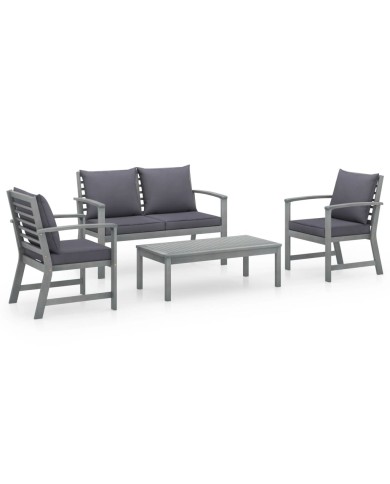 Salon de jardin 4 pcs avec coussins Bois d'acacia solide